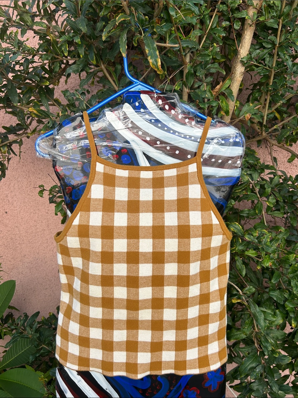 Madewell Mustard and White Gingham Knit Crop Cami